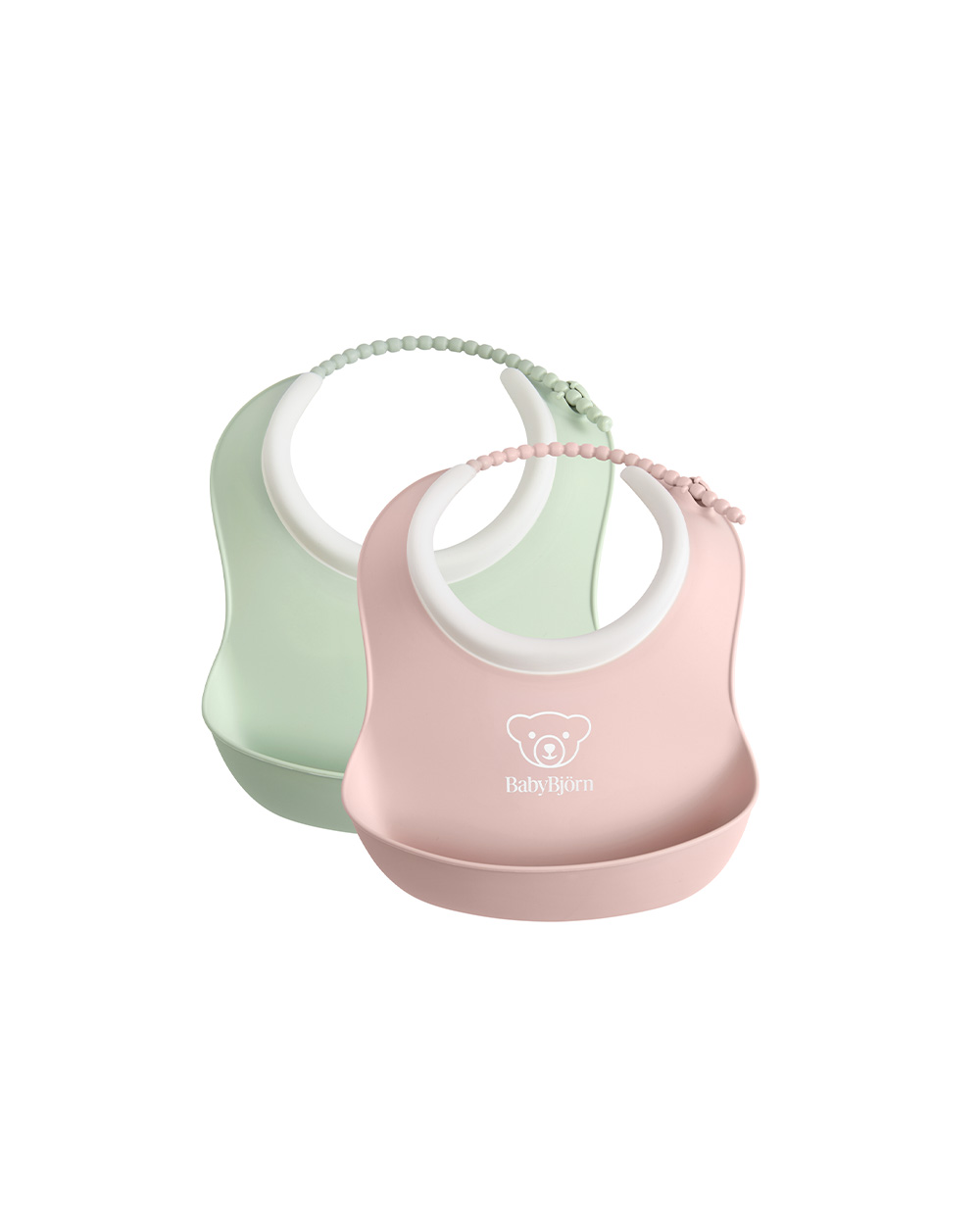 Set of 2 bibs with catch pockets Pastel green/pastel pink colour  Babybj&ouml;rn