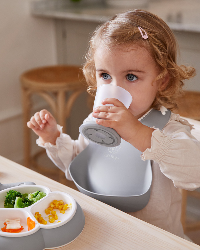 Bib with catch pocket Grey colour  Babybjörn