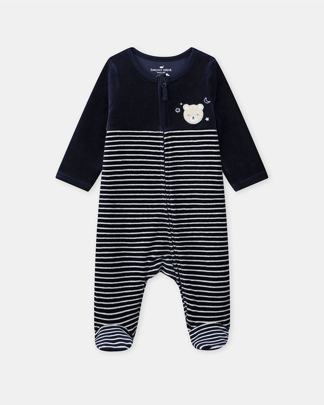Striped velvet sleepsuit Navy blue colour  Sergent Major