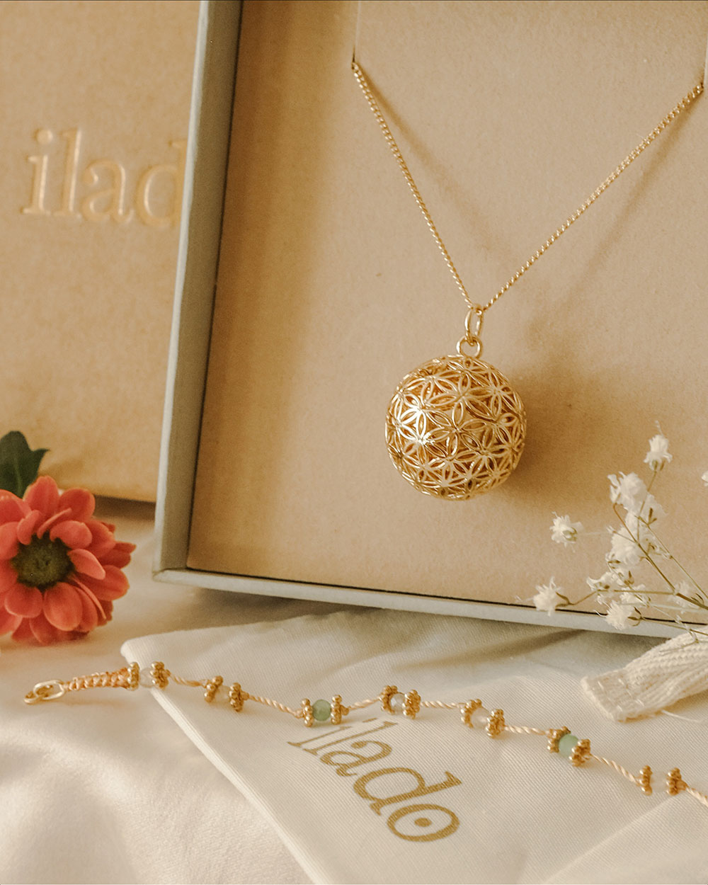 Pregnancy bola Flower of life Yellow colour on chain  Ilado