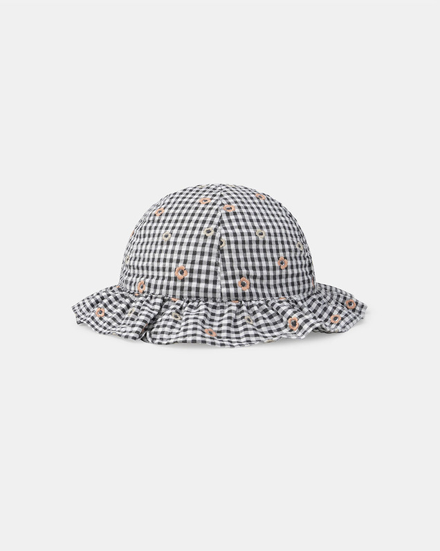 Floral embroidered gingham hat Grey colour  Sergent Major