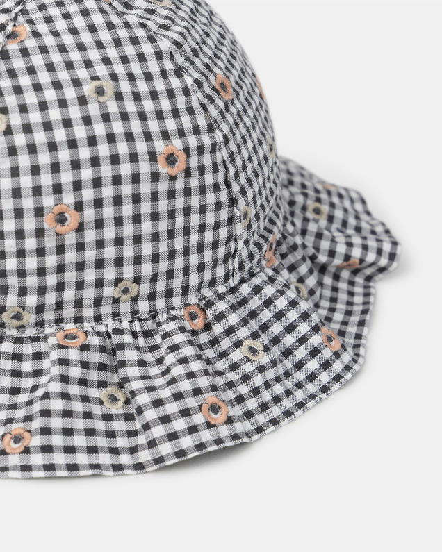 Floral embroidered gingham hat Grey colour  Sergent Major