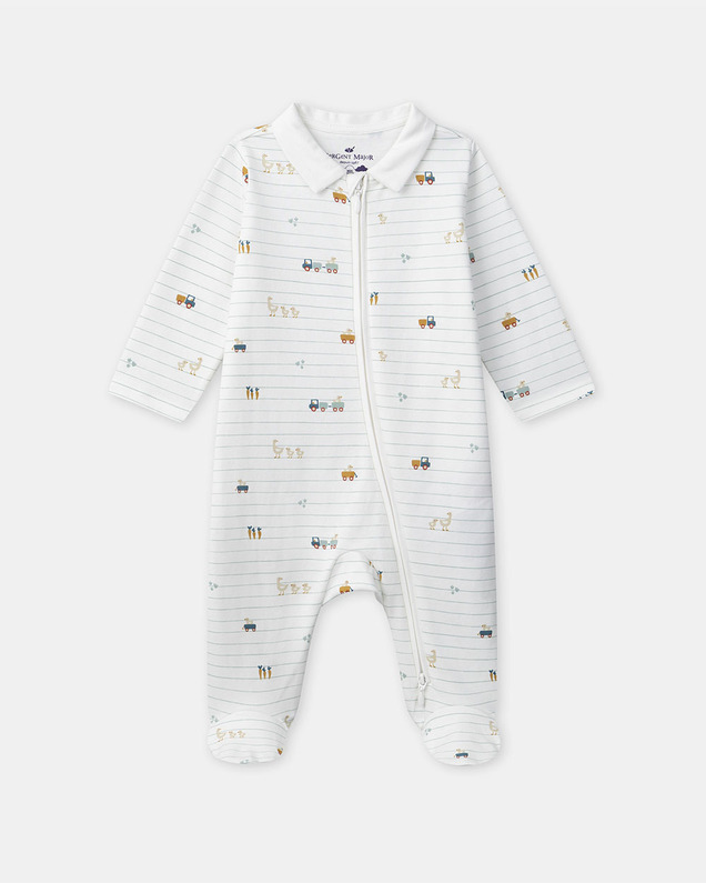 Striped onesie with farm motif Ecru colour  Sergent Major