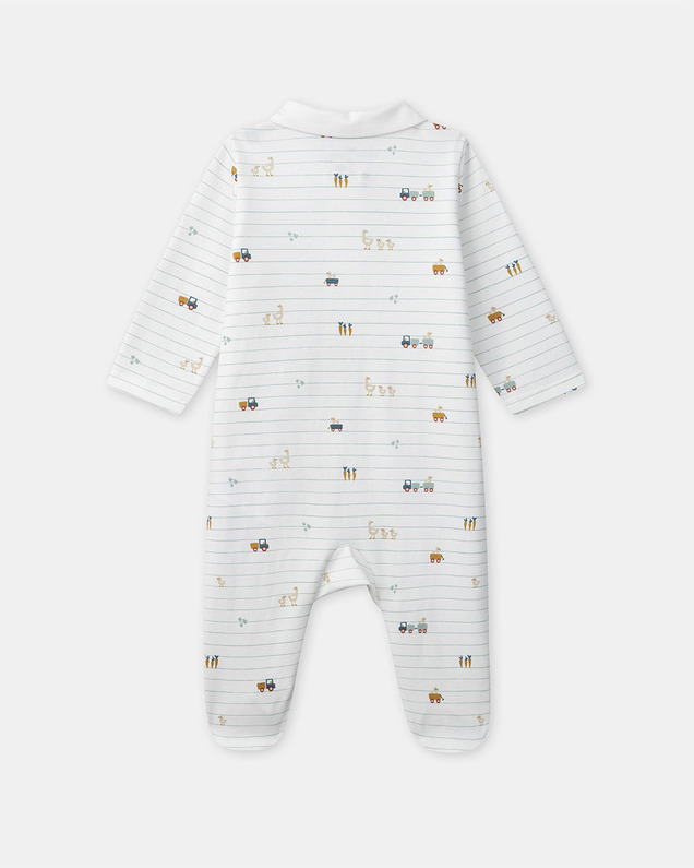 Striped onesie with farm motif Ecru colour  Sergent Major
