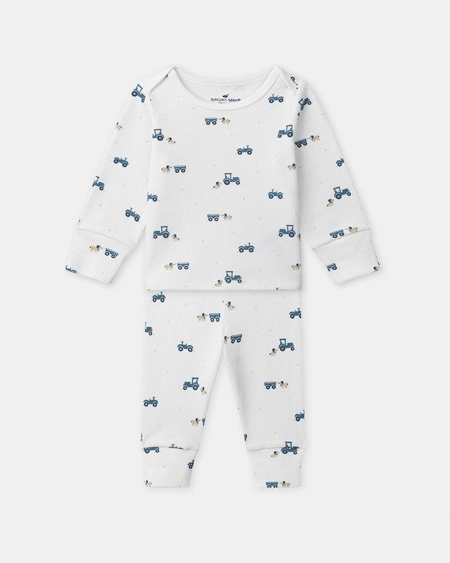 Grow-with-me tractor print pajamas Ecru colour  Sergent Major