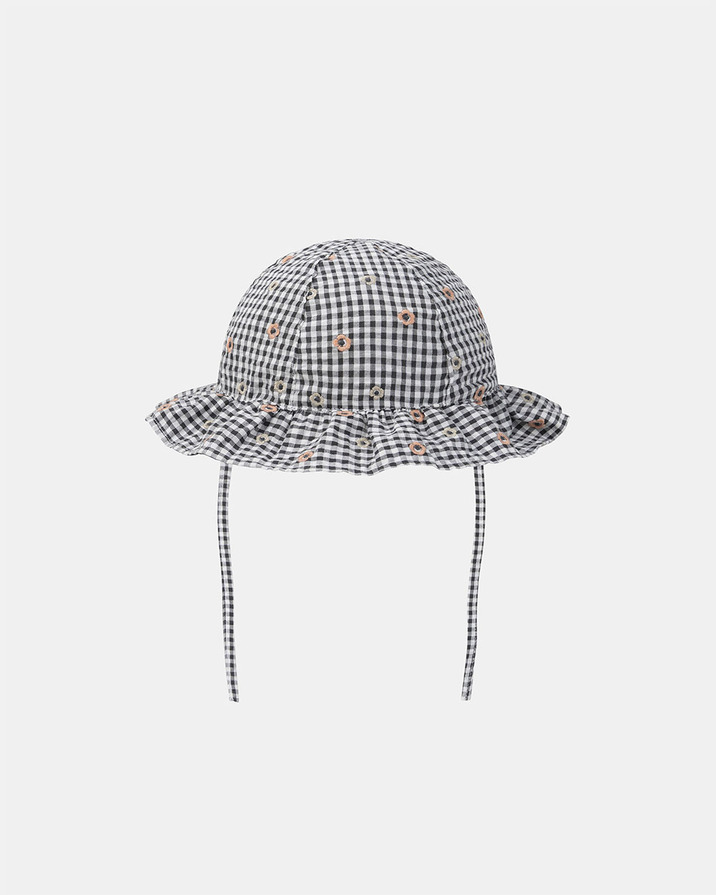 Floral embroidered gingham hat Grey colour  Sergent Major