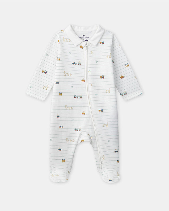 Striped onesie with farm motif Ecru colour  Sergent Major