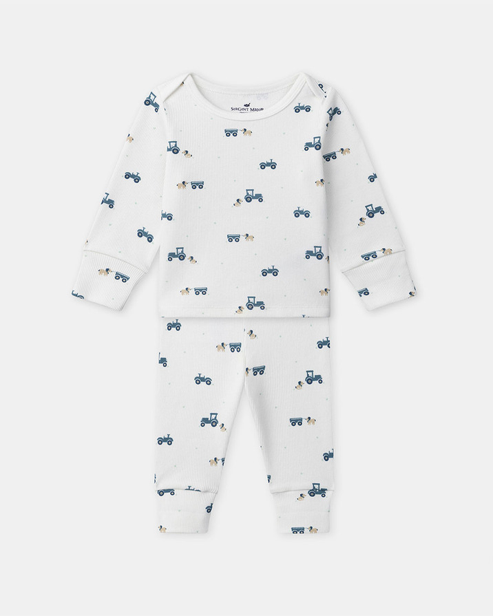 Grow-with-me tractor print pajamas Ecru colour  Sergent Major