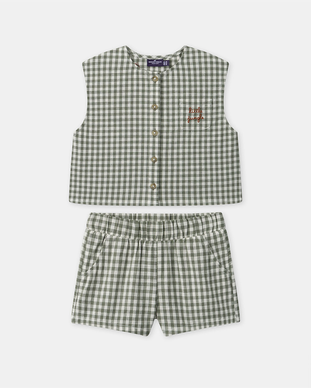 Gingham tank top and shorts set Dark green/ivory colour  Sergent Major