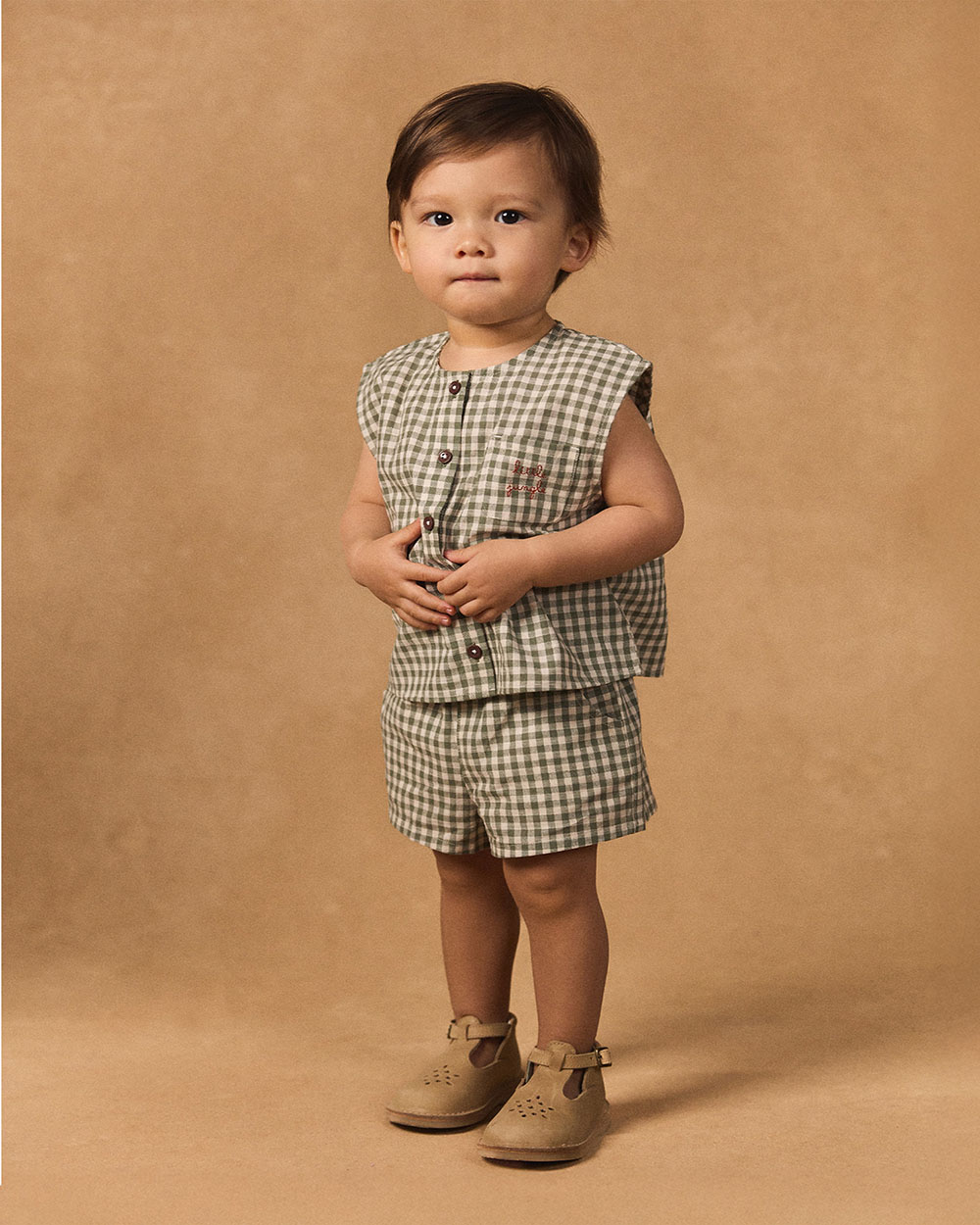 Gingham tank top and shorts set Dark green/ivory colour  Sergent Major