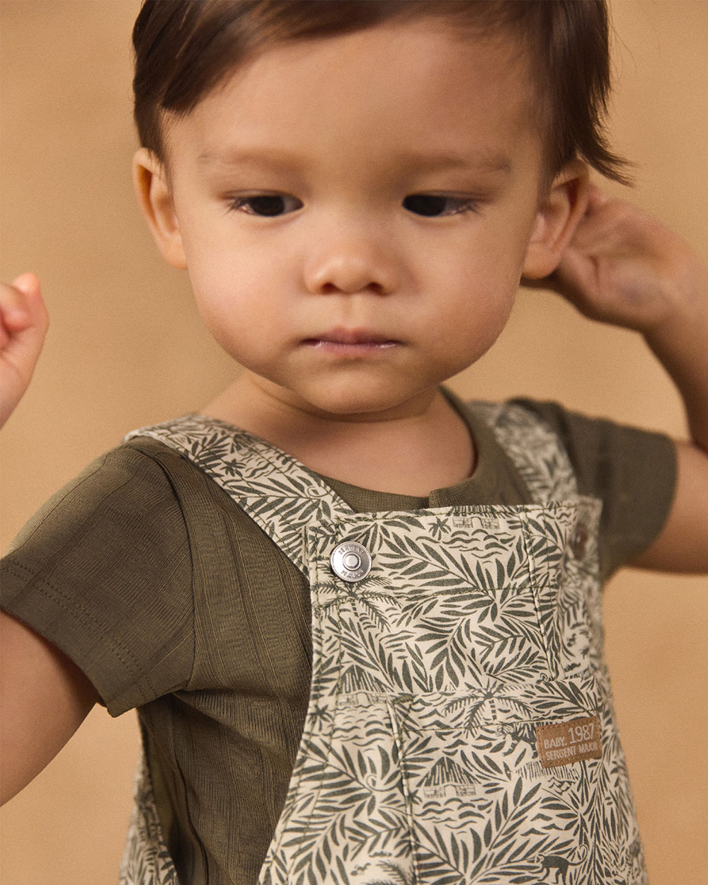 Tropical print short overalls Khaki colour  Sergent Major