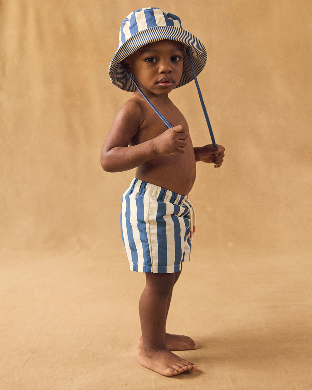 Striped swim shorts with nappy Blue colour  Sergent Major