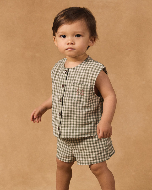 Gingham tank top and shorts set Dark green/ivory colour  Sergent Major
