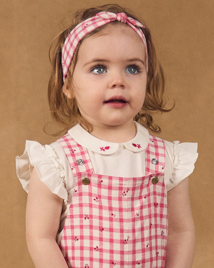 Short gingham overalls with ruffles Pink colour  Sergent Major