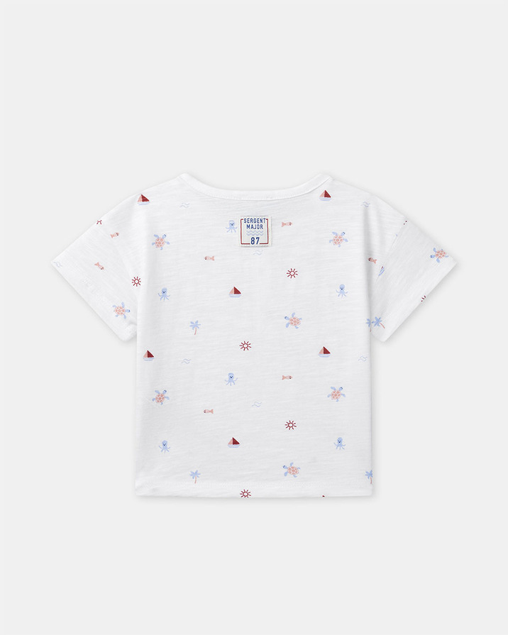 Nautical and animal print T-shirt Ecru colour  Sergent Major