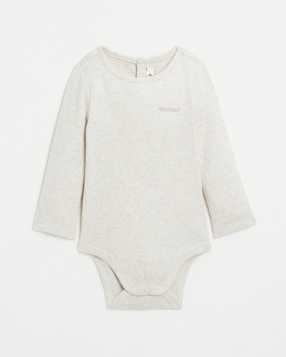 Ribbed long-sleeved bodysuit Mottled beige colour  Natalys