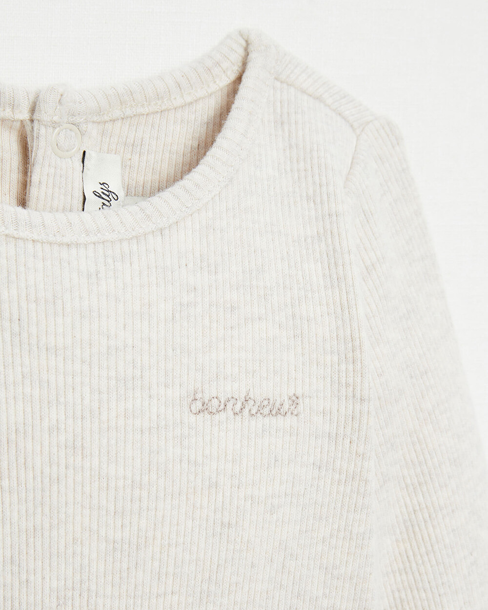 Ribbed long-sleeved bodysuit Mottled beige colour  Natalys