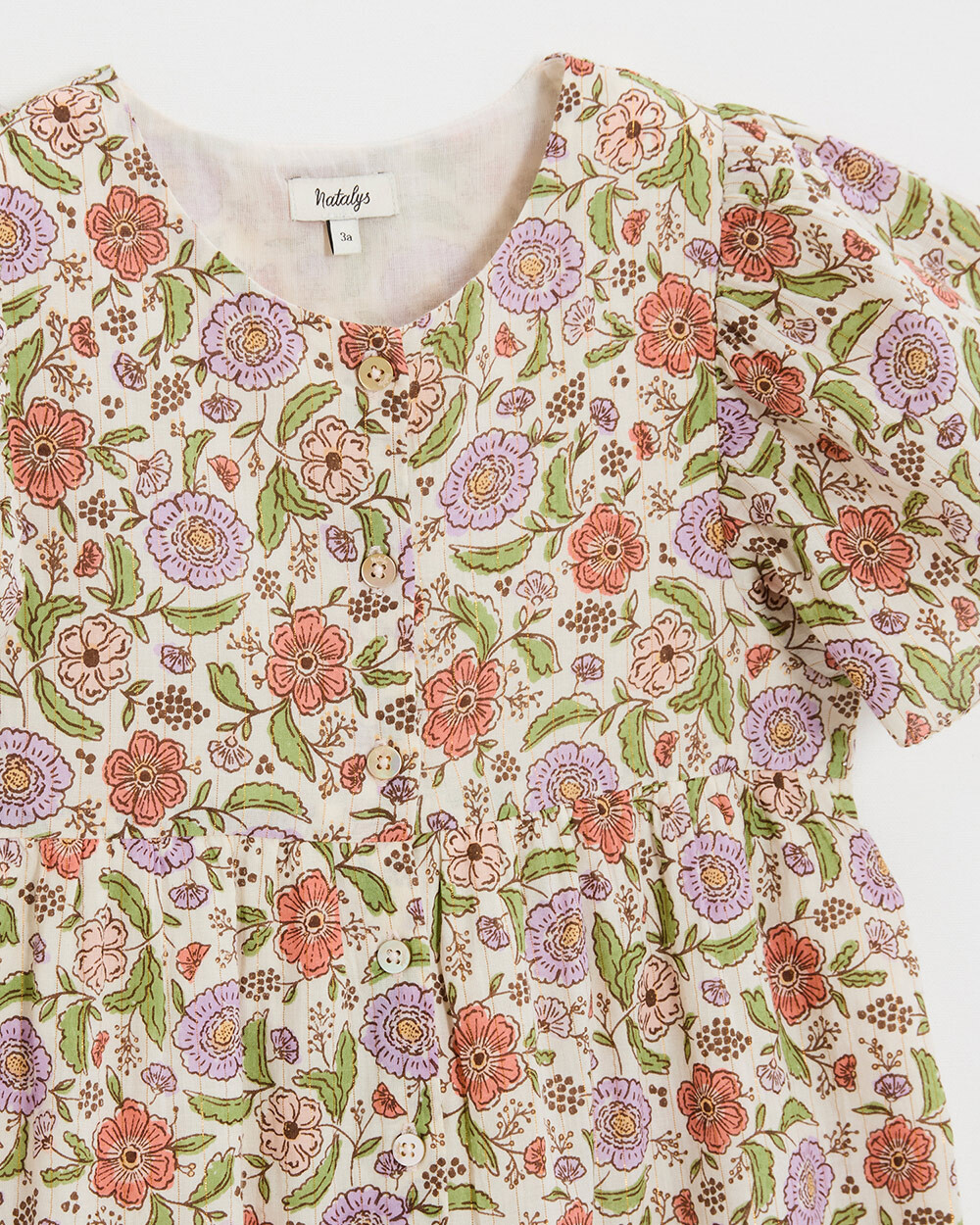 Kid's floral print jumpsuit Lurex stripes  Natalys