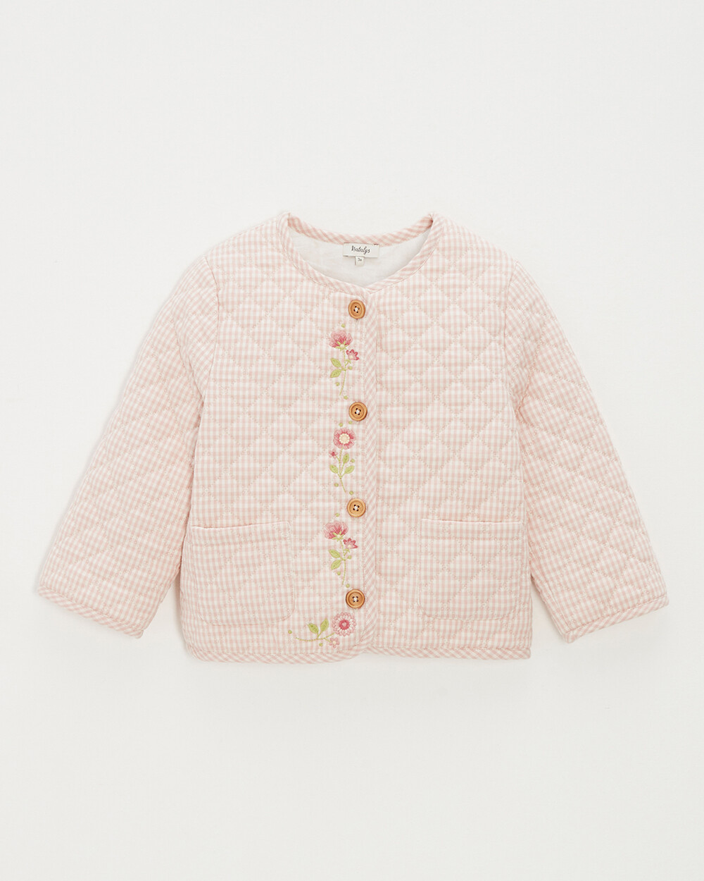 Kid's embroidered gingham jacket Vichy chalk colour  Natalys