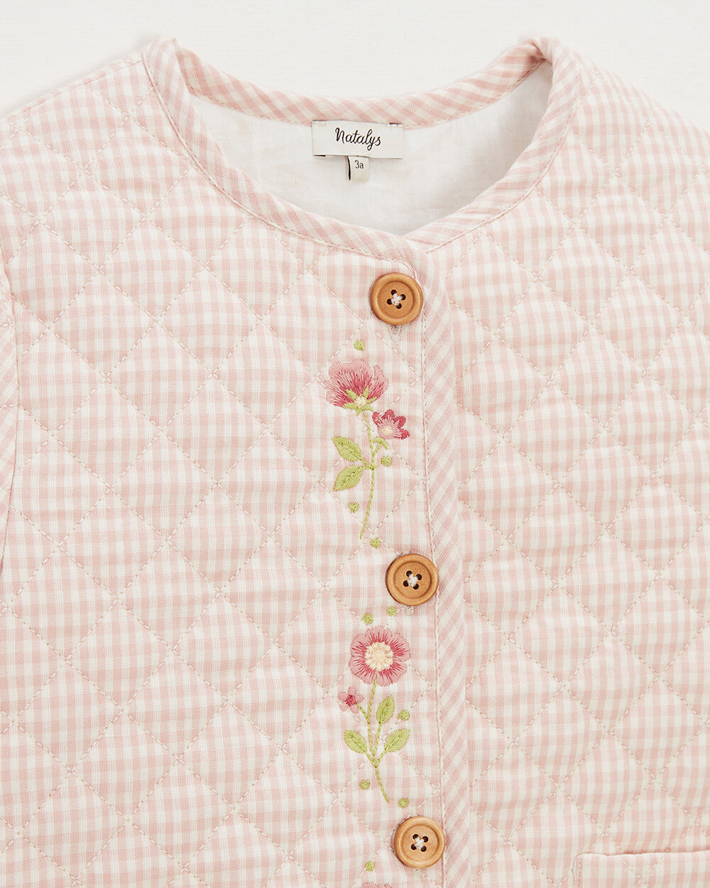 Kid's embroidered gingham jacket Vichy chalk colour  Natalys
