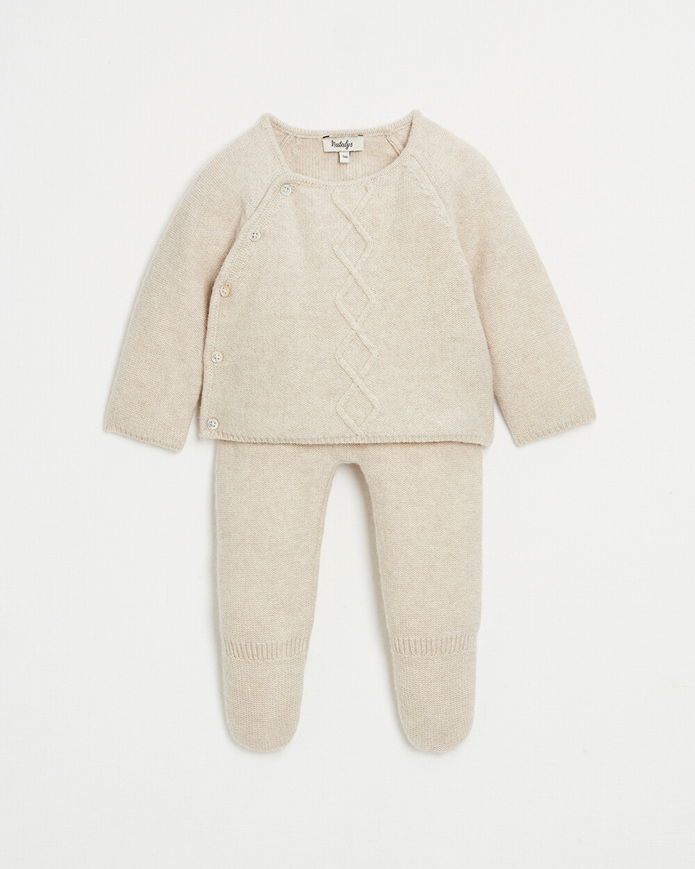 Merino wool knitted set Mottled beige colour  Natalys