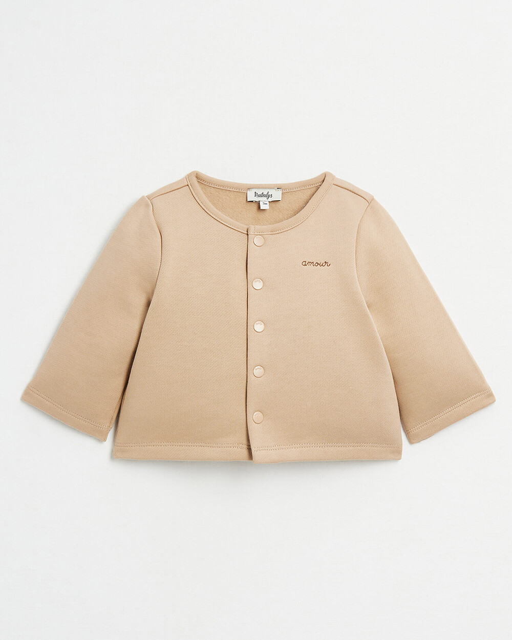 Love embroidered fleece cardigan Camel colour  Natalys