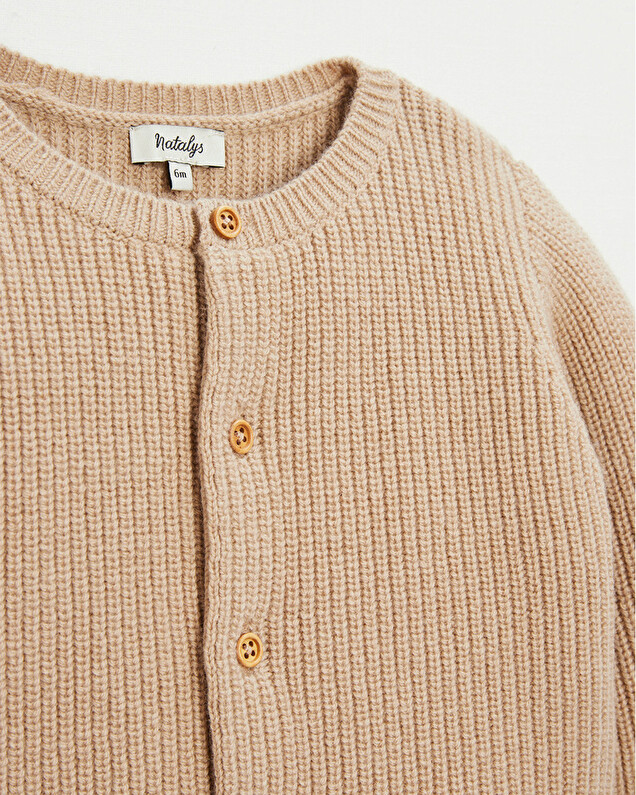 Mixed cardigan in merino wool Caramel colour  Natalys