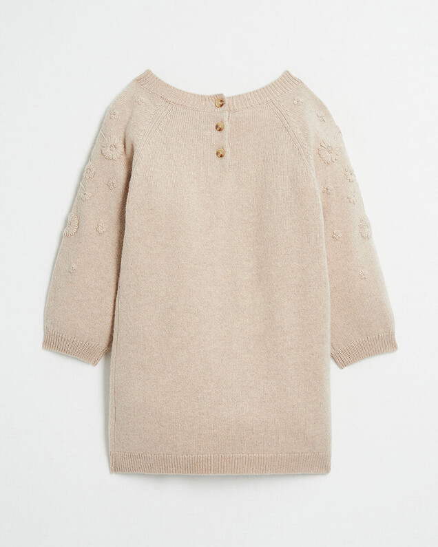 Embroidered Merino wool dress Mottled beige colour Natalys