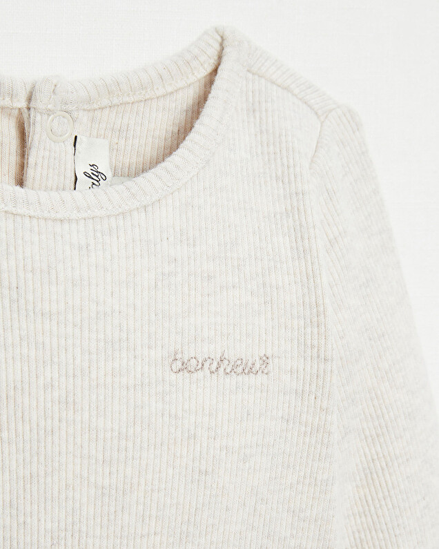 Ribbed long-sleeved bodysuit Mottled beige colour  Natalys