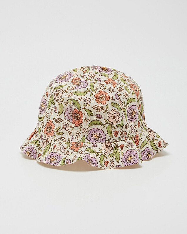 Floral print hat Lurex stripes  Natalys