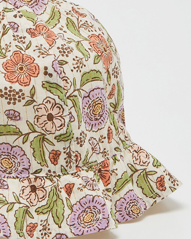 Floral print hat Lurex stripes  Natalys