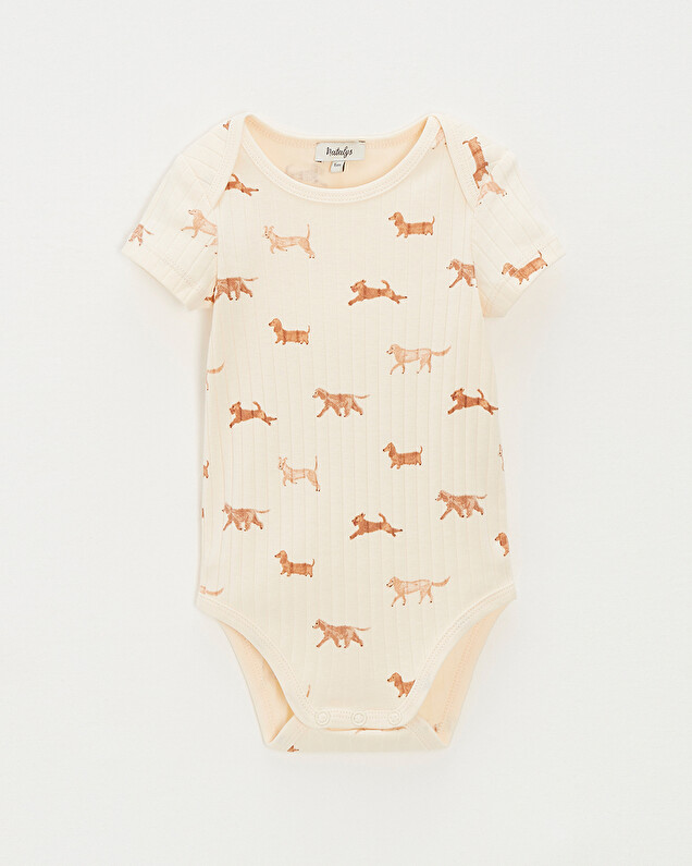 Short-sleeved ribbed bodysuit Dog print  Natalys