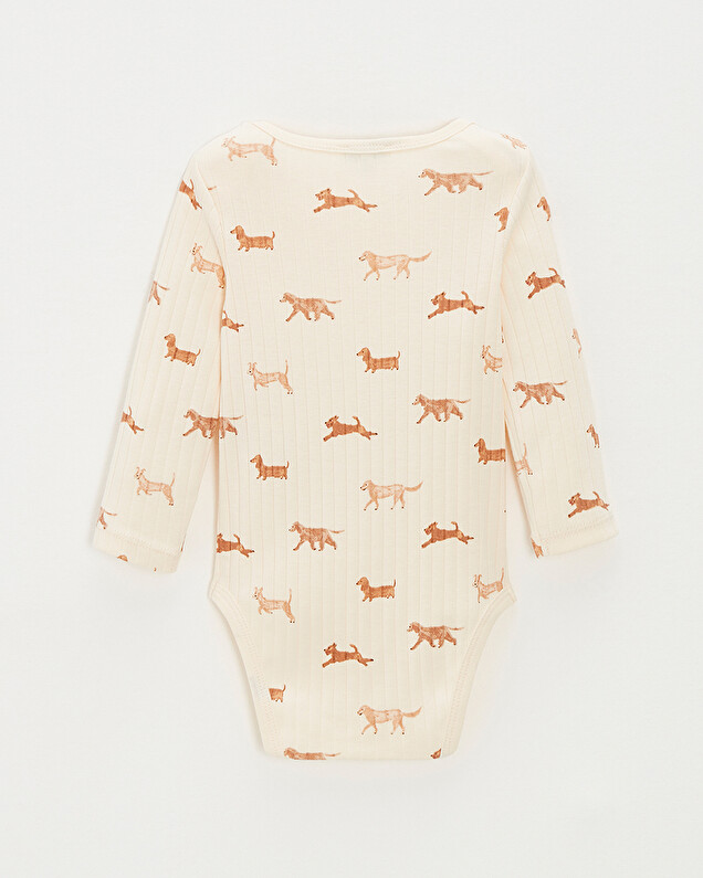 Short-sleeved ribbed bodysuit Dog print  Natalys
