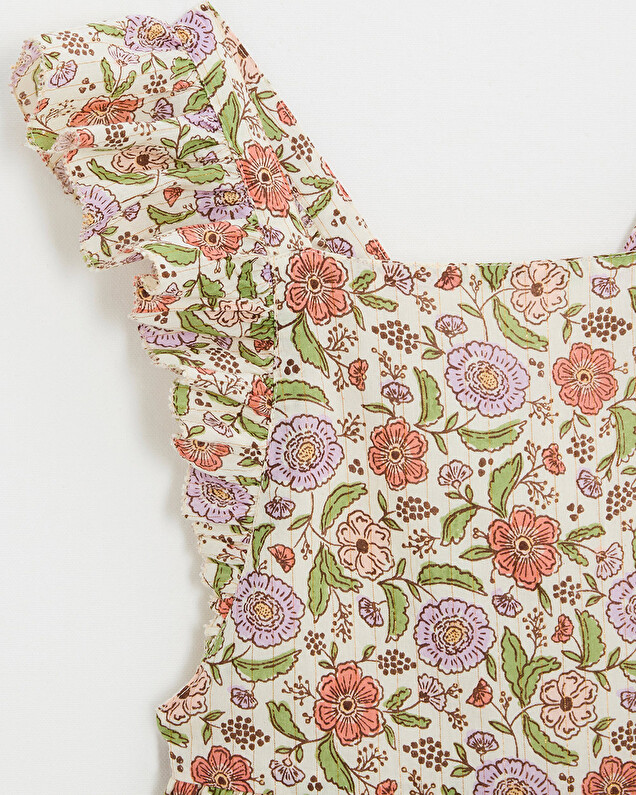 Kid's floral print dress Lurex stripes Natalys
