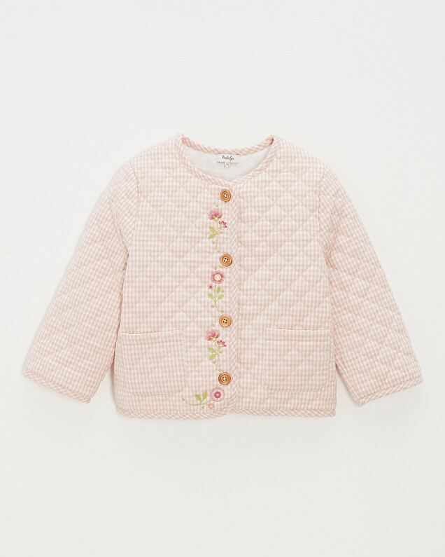 Kid's embroidered gingham jacket Vichy chalk colour Natalys