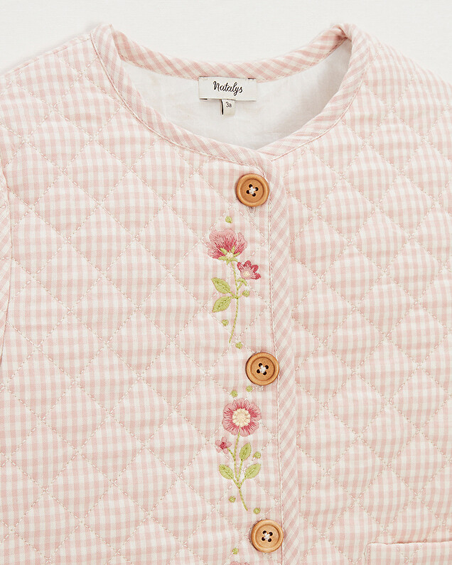 Kid's embroidered gingham jacket Vichy chalk colour Natalys