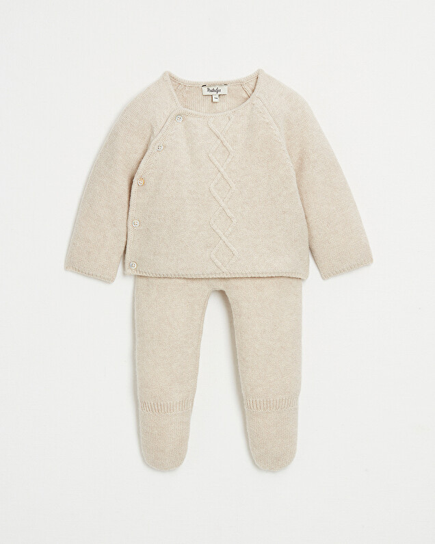Merino wool knitted set Mottled beige colour  Natalys
