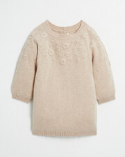 Embroidered Merino wool dress Mottled beige colour  Natalys