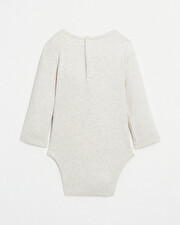 Ribbed long-sleeved bodysuit Mottled beige colour  Natalys