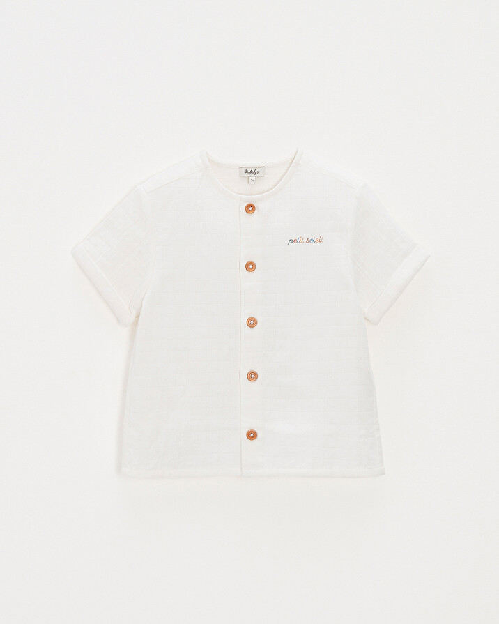 Kid's embroidered short-sleeved shirt Off-white colour  Natalys