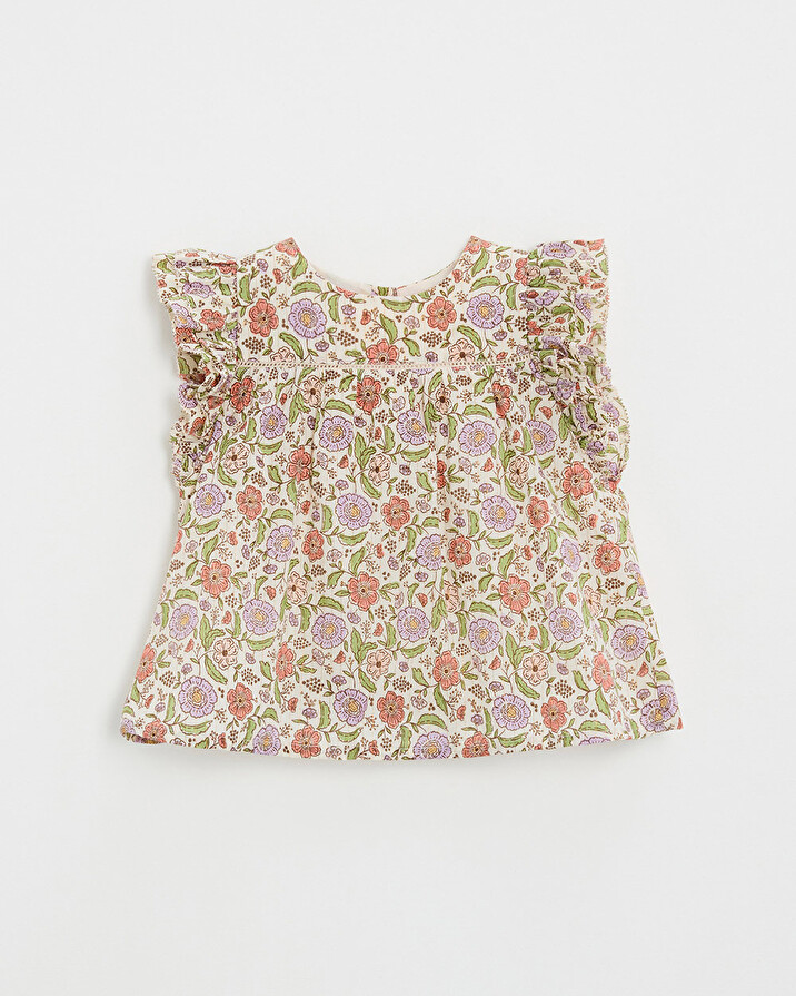 Kid's floral print blouse Lurex stripes  Natalys