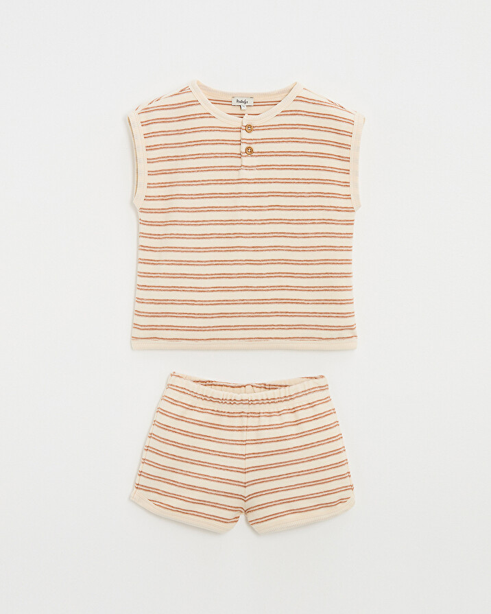 Kid's 2-piece terrycloth pyjamas Ecru coloured stripes  Natalys