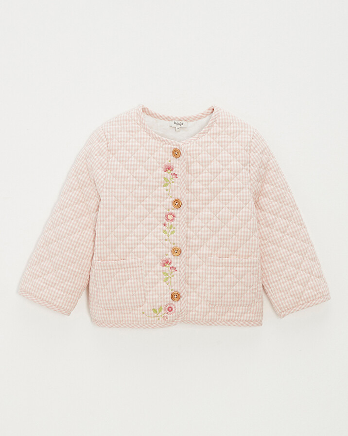 Kid's embroidered gingham jacket Vichy chalk colour  Natalys