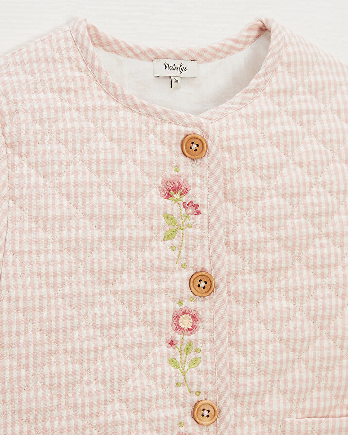 Kid's embroidered gingham jacket Vichy chalk colour  Natalys