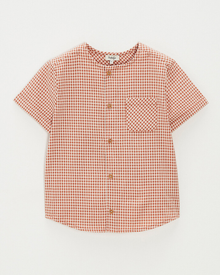 Kid' short-sleeved shirt Vichy light beige colour  Natalys