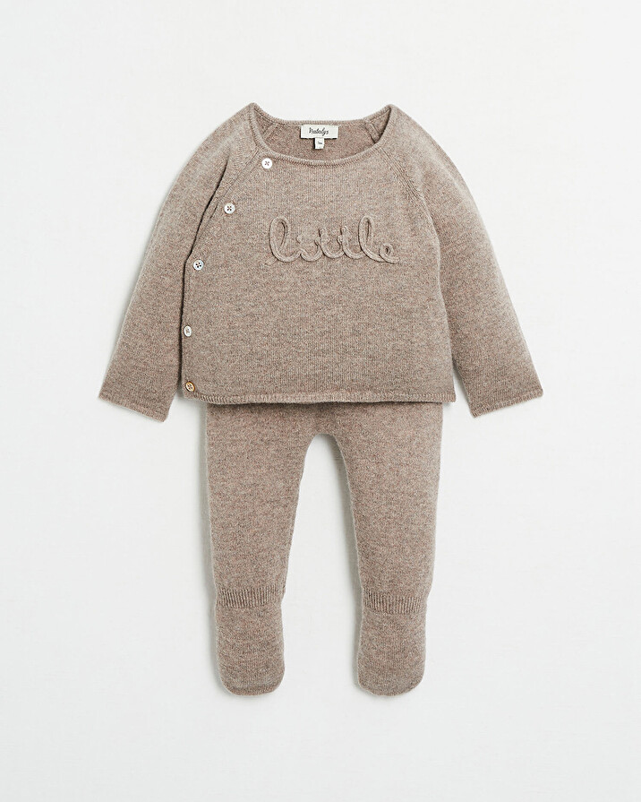 Merino wool knitted set Mottled brown colour  Natalys