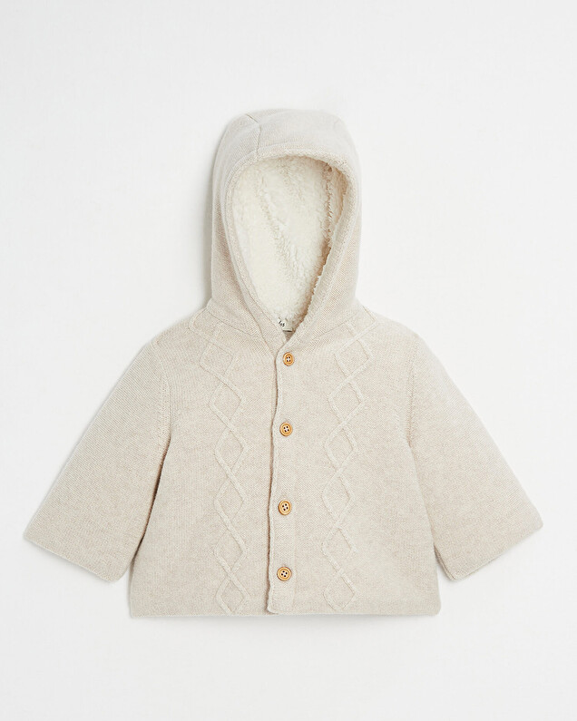 Hooded knitted jacket Mottled beige colour  Natalys