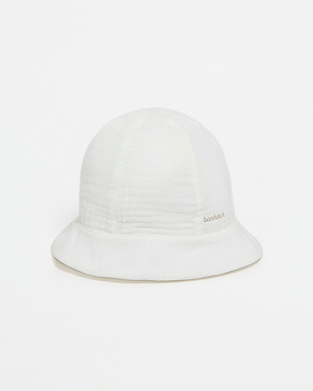 Embroidered cotton gauze hat Off-white colour  Natalys