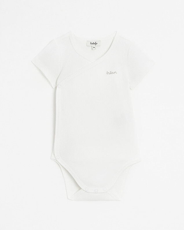 Crossed short-sleeved bodysuit Off-white colour  Natalys