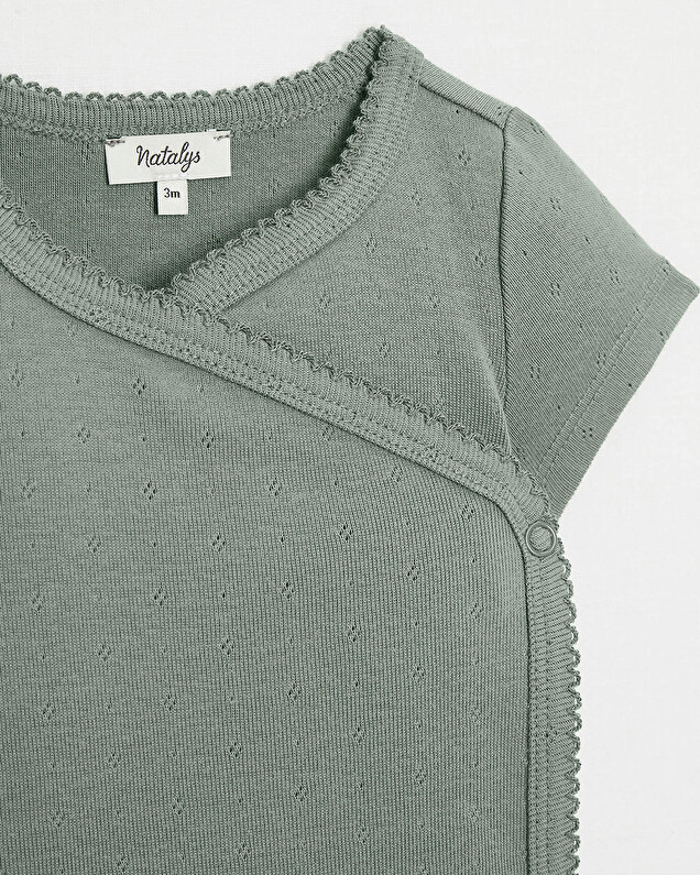Fancy openwork crossed bodysuit Grey-green colour  Natalys